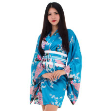 Sexy Short Kimono Satin Light Blue